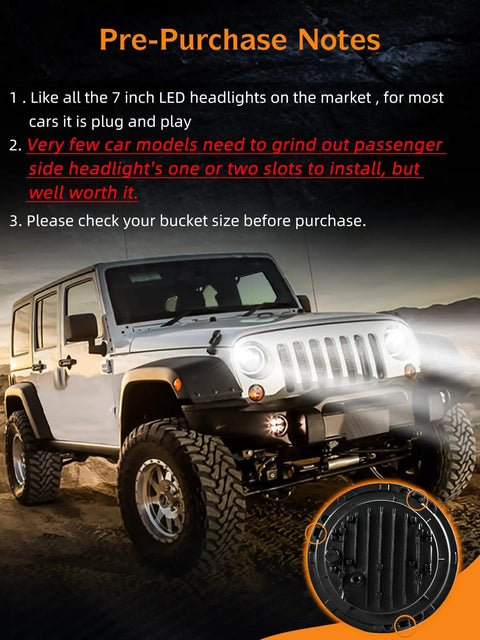 Jeep with Rugged 7 Inch Round LED Headlights With DRL And Turn Signal DOT Approved Includes 2 Lights H4 H13 Adapters