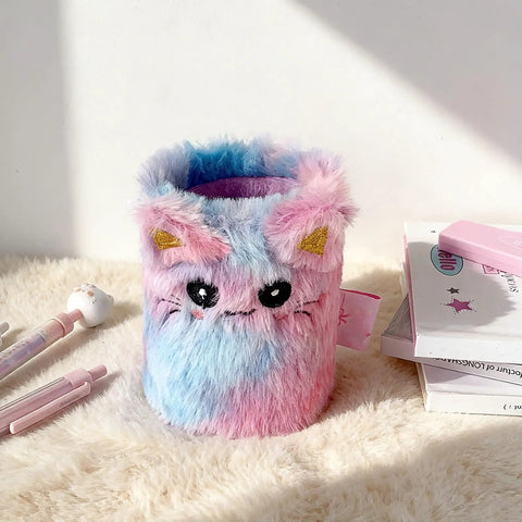 Cute Cool Cat Pen Holder Desk Organizer featuring a fluffy tie-dye design for office and home decor; perfect gift for girls.
