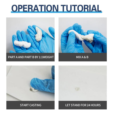 Operation tutorial for All Purpose 2 Part Epoxy Putty Clay For Fast Repairs, showing mixing and application process.