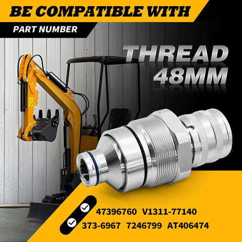 48 mm Thread Hydraulic Flat Face Quick Coupler Kit For Excavators And Skid Steer Loaders Universal Fit Direct Replacement