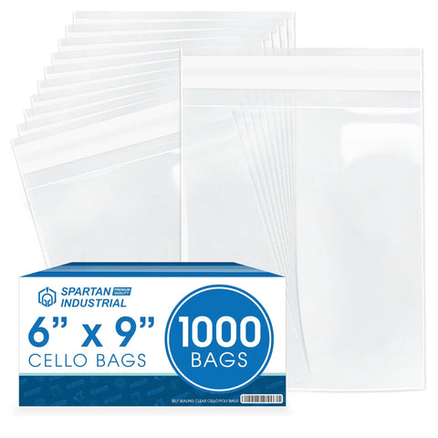 Clear 6x9 Inch Self Sealing Cellophane Bags 1000 Count with retail box, ideal for cards, photos, cookies, reinforced sides.