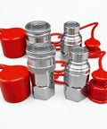 Flat Face 1/2 Inch NPT Hydraulic Quick Connect Couplers Set With Dust Caps ISO 16028 High Flow For Skid Steer Bobcat Machines