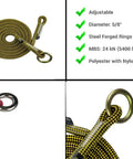 Five Eighth Inch Prusik Pro Grade Arborist Friction Saver with Steel Rings showcasing key features and specifications.