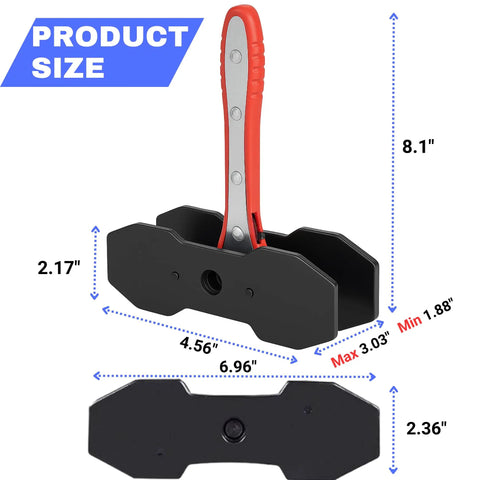 Brake Caliper Compression Tool With 360 Degree Rotating Ratchet For Piston Retraction And Two Steel Plates, Easy Brake Pad Replacement And Universal Fit For Disc Brakes Your Go To Car Brake Maintenance Kit, showing product dimensions