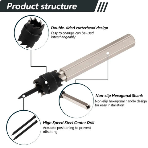 Spot Weld Cutter Set For Easy Spot Weld Removal With Beefy Double Sided Blades And Three Eighths Inch HSS Bits product structure