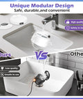 Image comparing Top Shelf Upgraded Ultrasonic Retainer Cleaner With Uv Sterilization and 45Khz high frequency bubble action in a sink.