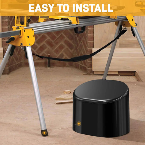 Heavy Duty Rubber Foot Pads For Table Saw Stand And Miter Saw Base Replacement Parts Compatible With Dewalt DWX723 DWX724 DWX725, black rubber foot pad installed under saw stand.