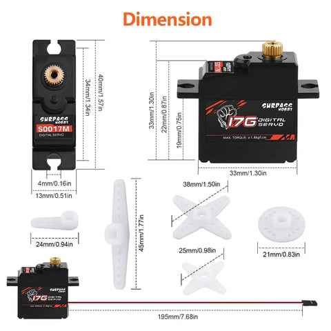 Dimensions of Beefy 17g Metal Gear Digital Servo 1.8kg Torque 4.8V To 6V RC Servo for models