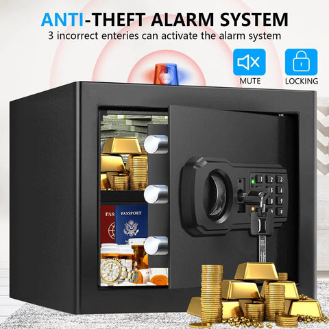 Compact 1.3 Cu Ft Home Safe Box Fireproof And Waterproof With Digital Keypad Spare Keys Removable Shelf Anti Theft Security