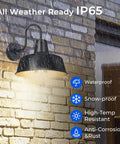 Dusk To Dawn Outdoor Wall Sconces With Sensor, Dope Vintage Matte Gooseneck Barn Lights under rain on brick wall, Black And Gold
