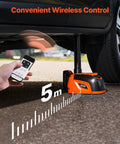Wireless 5 Ton Electric Car Jack With Remote Control lifting SUV, displaying 5 m wireless range, cordless hydraulic lift