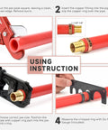 Instructions for using All In One PEX Pipe Crimp Tool Kit For 3/8, 1/2, 3/4, And 1 Inch Copper Rings demonstrating step-by-step guide.