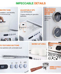 Image of All In One Hot And Cold Milk Frother Steamer With 2850W Power 15 Bar Pressure showing water tank, gauges, and buttons.