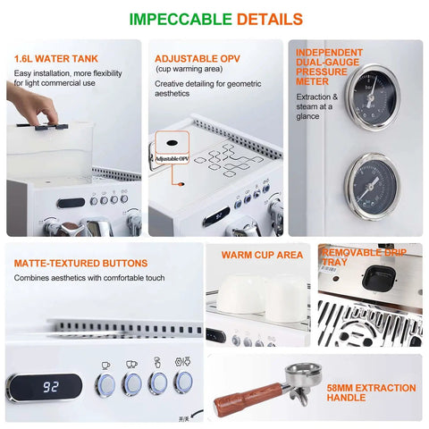 Top Shelf Espresso Machine With Built In Milk Frother Steam Wand 2850W Compact Brewer 1.6L Removable Tank control panel and features