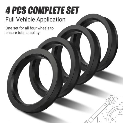 Heavy Duty 4 Pcs Car Wheel Hub Center Rings Reducer Adapters 73.1 Mm To 64.1 Mm Plastic Centric Rings shown in a complete set.