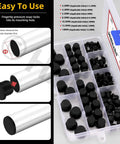 Rock Solid 100Pcs Silicone Hole Plugs Assortment Kit With 7 Sizes For Powder Coating And Plating Jobs High Temp Waterproof Stopper T-Shaped Seals In Black To Keep Your Holes Gapping Safe, assorted black silicone plugs in storage case