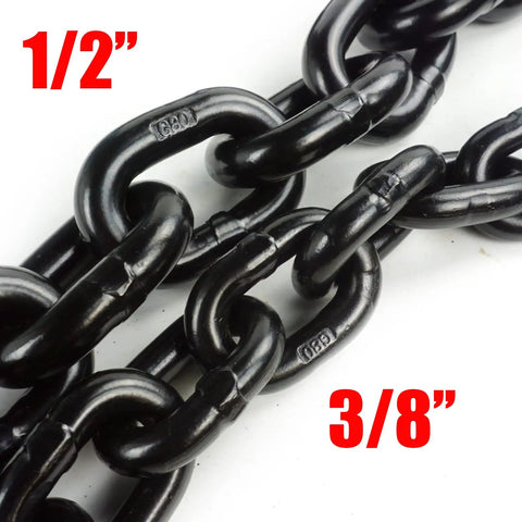 Three Eighths Inch Ten Foot Heavy Duty Binder Chain With Clevis Grab Hooks Grade 80 Transport Chain 7100 Lbs Safe Working Load For Flatbed Trailers Trucks Tie Downs And Reliable Towing