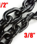 Heavy Duty Three Eighth Inch By Twenty Feet G80 Binder Chain With Clevis Grab Hooks For Flatbed Trailers And Trucks Safe Working Load 7100 Pounds Ideal For Secure Towing And Tie Downs next to half inch chain