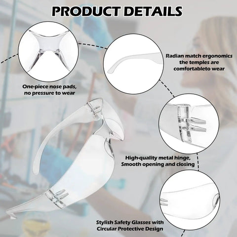 Rock Solid Bulk Safety Glasses Clear Protective Eyewear For Job Sites And Labs Work Ready Lightweight Crew Packs with nose pads and metal hinge.