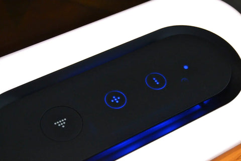 Close-up of touch control panel on Bedside Tree Lamp With Bluetooth Speaker And Wireless Qi Charging Led Dimming Night Light Tree Of Life Decor