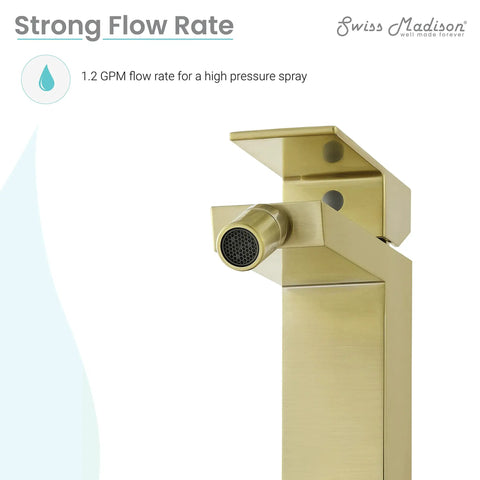 Close-up of Concorde Bidet Faucet In Brushed Gold Solid Brass Single Hole Install 1.2 GPM Flow Easy One Handle Control For Hot And Cold Water