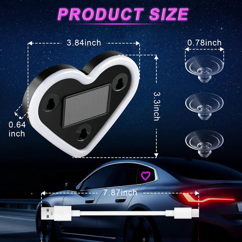 Pink Heart Shaped Car Interior Ambient Light For Windows With 5 Modes Type C And Solar Charging Easy Suction Cup Install Totally Dope Gift For Women And Men Car Decor That Stands Out Pack Of 1 product size