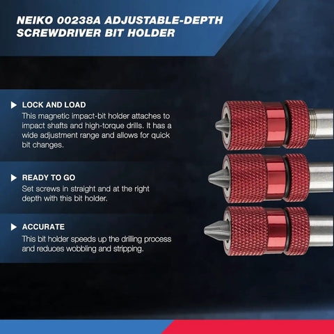 Adjustable Depth Screwdriver Bit Holder With Magnetic Quick Change One Quarter Inch Bit Holder for Impact Drills and Shafts
