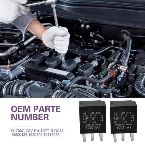 Hassle Free 2Pack Auto Fuel Pump Relays 12Volt 5Pin Direct Plug Power Switch with a mechanic installing near fuel relays.