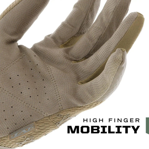 Close-up of High-Dexterity 0.5mm AX-Suede Tactical Gloves With Secure Fit, showing palm and fingers for mobility and precision