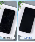 4 Pack 240 Count Electronic Screen Cleaner Wipes For Computer Laptop Monitor Phone TV And Keyboard Cleaning Streak Free Anti Static Gentle On Screens Ideal For Glass LCD Displays applied on phone screen before and after cleaning.