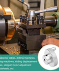 Aluminum Lathe Hand Wheel 50mm OD 5mm Bore With Rotating Handle For Milling Machines Easy Grip on a milling machine setup.