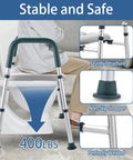 Straight Up Raised Toilet Seat With Cozy Padded Handles And Adjustable Height For Seniors Hefty 400 Pound Capacity showing sturdy aluminum frame with non-slip feet.