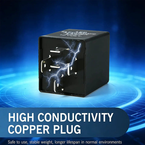 5 Pin LED Turn Signal Flasher Relay for Hyper Flash Fix EP27N Electronic Indicator with copper plug on blue background