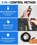Heavy Duty 2200 lb Electric Hoist With Remotes, showing 3-in-1 control methods including wireless, manual, and wired options.