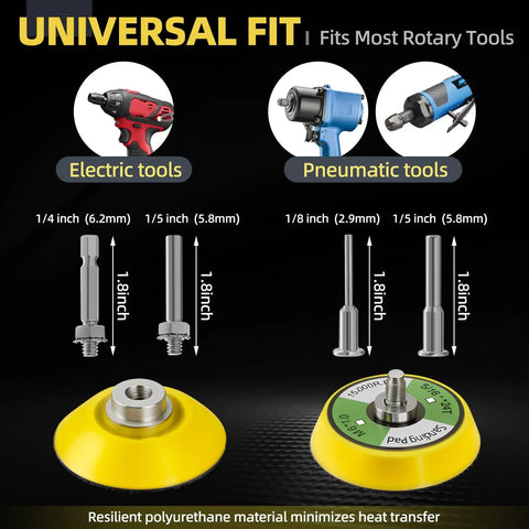 Universal fit drill adaptor with 251 Piece All In One 2 Inch Sanding Disc Drill Polishing Kit With Wet Dry Silicon Carbide Sandpaper Assorted Grit 60 To 10000 Pro Grade Hook And Loop Backing Pads Soft Foam Buffer Pad For Car Wood Metal