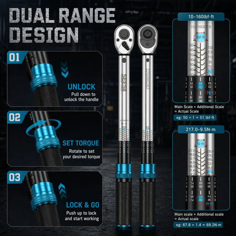 Pro Grade Torque Wrench Set With Quarter Inch Drive Three Eighths Inch Drive And Half Inch Drive Click Type Precision Kit