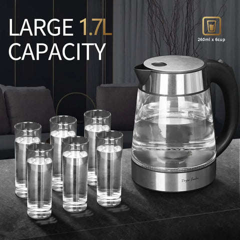 Glass Electric Kettle 1.7 Liter Fast Boil Cordless Water Boiler for Tea and Coffee with Auto Shutoff and Boil Dry Protection BPA Free