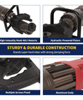Heavy Duty 1.5kw Electric Hydraulic Rebar Bender Machine With Powerful Motor detailed view of hook and hydraulic piston for bending rebar.