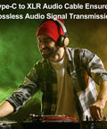 DJ using USB C to Dual XLR Male Audio Cable for Amplifiers and Mixers, 6ft, ensures lossless audio signal transmission