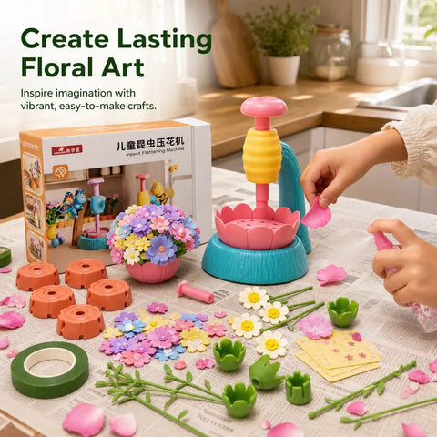 Kids DIY Paper Craft Kit For Creative Young Artists Reusable Craft Set Sparks Imagination And Personal Expression With Easy Mess Free Projects And Colorful Arts And Crafts Activities For Hours Of Fun, flower craft kit with press machine and petals