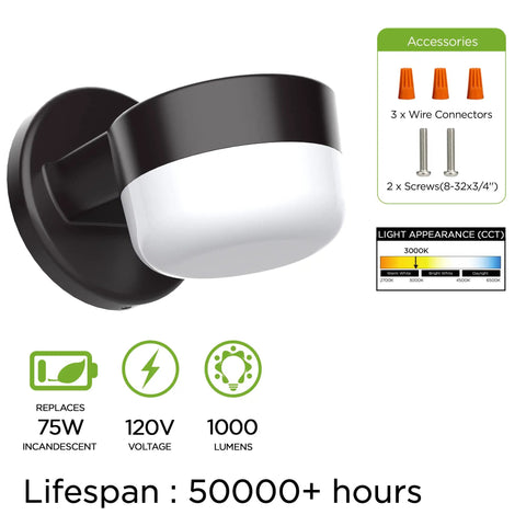 Ultra Efficient 12W 1000LM Outdoor LED Wall Light Sconce, Dusk to Dawn Photocell, Waterproof UL Listed, No Brainer Porch Patio Hallway Lighting, 3000K Warm White, 4 Pack