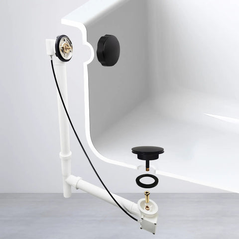 Tubular 27 Inch Cable Drive Bath Waste in Sleek Matte Black with Rotary Knob European Style Pop Up Stopper and Strainer Plate