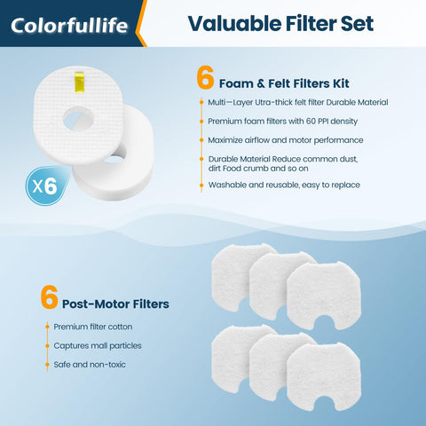 Six Pack Foam And Felt Vacuum Filters And Six Post Filters Replacement Kit For Shark Rocket HV292 HV300 HV300W HV301 HV302
