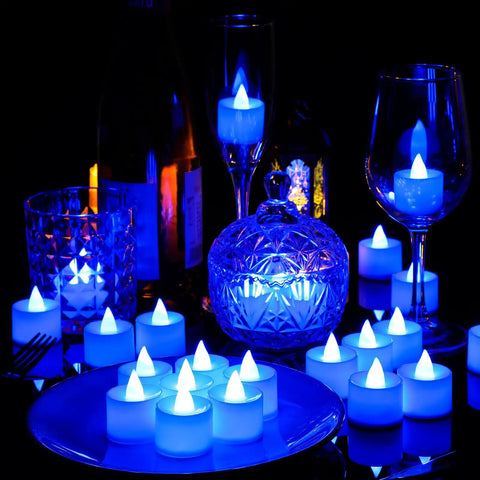 72 Pack Blue Flameless LED Tea Light Candles Battery Operated For Wedding Table Decor Romantic Nights Anniversary Honeymoon