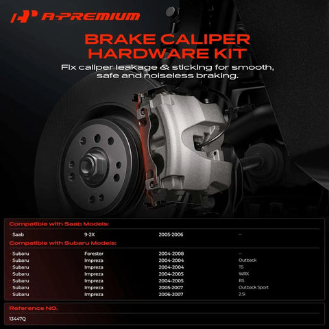 Upgrade Your Ride With This A-Premium Rear Disc Brake Hardware Kit For Subaru Forester And Impreza Plus Saab 9-2X To Keep Stopping Smooth and Safe Like A Boss. silver brake caliper kit on rear disc brake