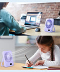 Portable Desk Fan With 5000mAh Battery Delivers Up To 25 Hours Of Quiet All Day Breeze For Office Sleep Travel And Camping Rechargeable Mini Fan With LED Battery Display Purple