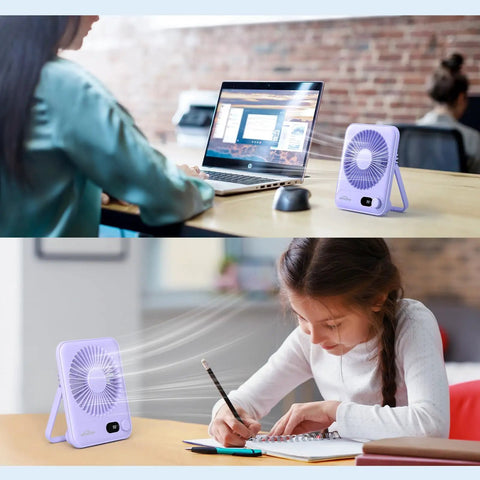 Portable Desk Fan With 5000mAh Battery Delivers Up To 25 Hours Of Quiet All Day Breeze For Office Sleep Travel And Camping Rechargeable Mini Fan With LED Battery Display Purple