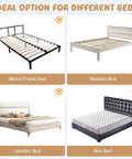Foldable Bed Rail For Toddlers And Tots 71 Inch Safety Guard With Straps shown on different bed frames: metal, wooden, leather, box.