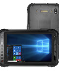 Tough As Nails Eight Inch Windows 10 Industrial Tablet with rugged build, showing screen with Windows interface and back design.
