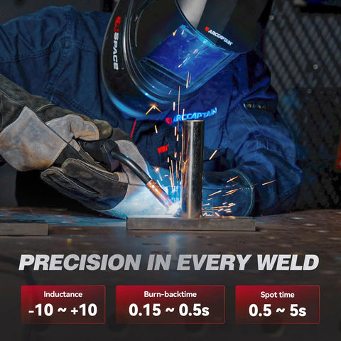 Close-up of welding process using Six In One MIG Welder 205A 120V 240V With APP Control for precision in metalwork
